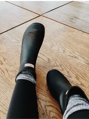 Hunter Matte Black Short Rain Boots with Logo Cuff